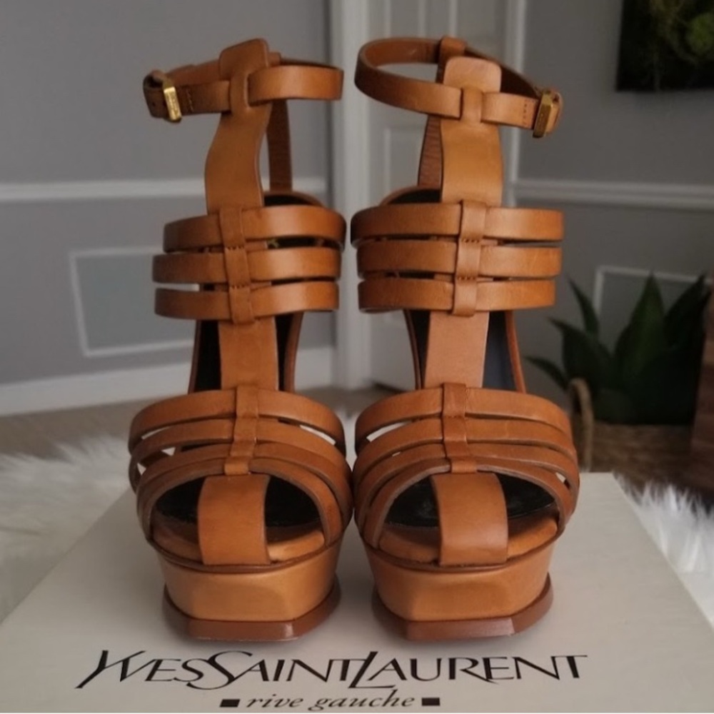Yves Saint Laurent Tan Strappy Heels - Picture 2 of 5
